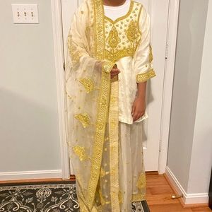 Indian Pakistani White and Gold Lehenga